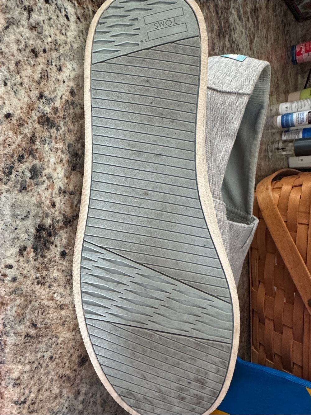Toms Light Gray Canvas Slip-On Sneakers with Light Blue Patch - Picture 3 of 3
